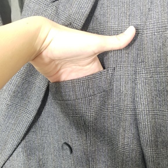 Vintage  Deldicque-Lepoutre Blue Gray Dapper Oversized Plaid Professor Blazer - Picture 5 of 14
